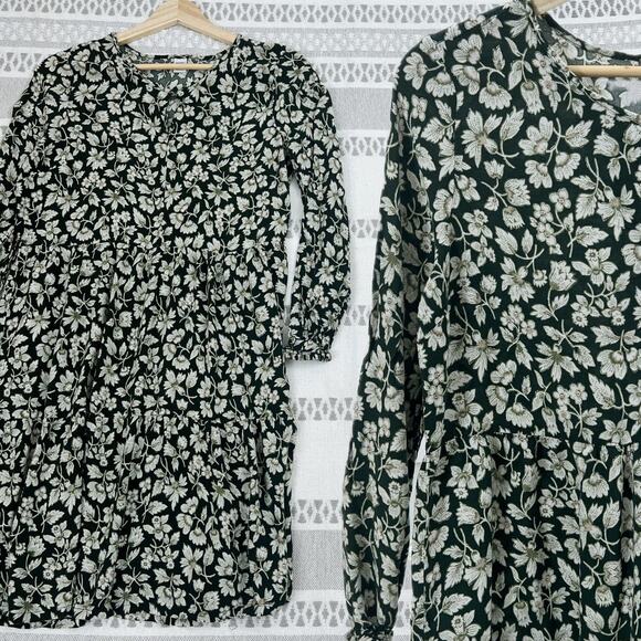 Old Navy Women's Boho Mini Dark Green Floral Print Long Sleeve Swing Dress Small - Picture 1 of 10